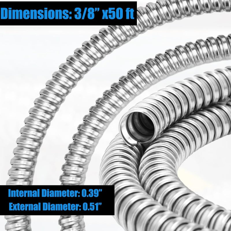 Yaocom Metal Flexible Conduit 50 ft Reduced Wall Flexible Conduit Galvanized Steel Outdoor Electrical Conduit for Greenfield Wiring (3/8 Inch) - Image 2